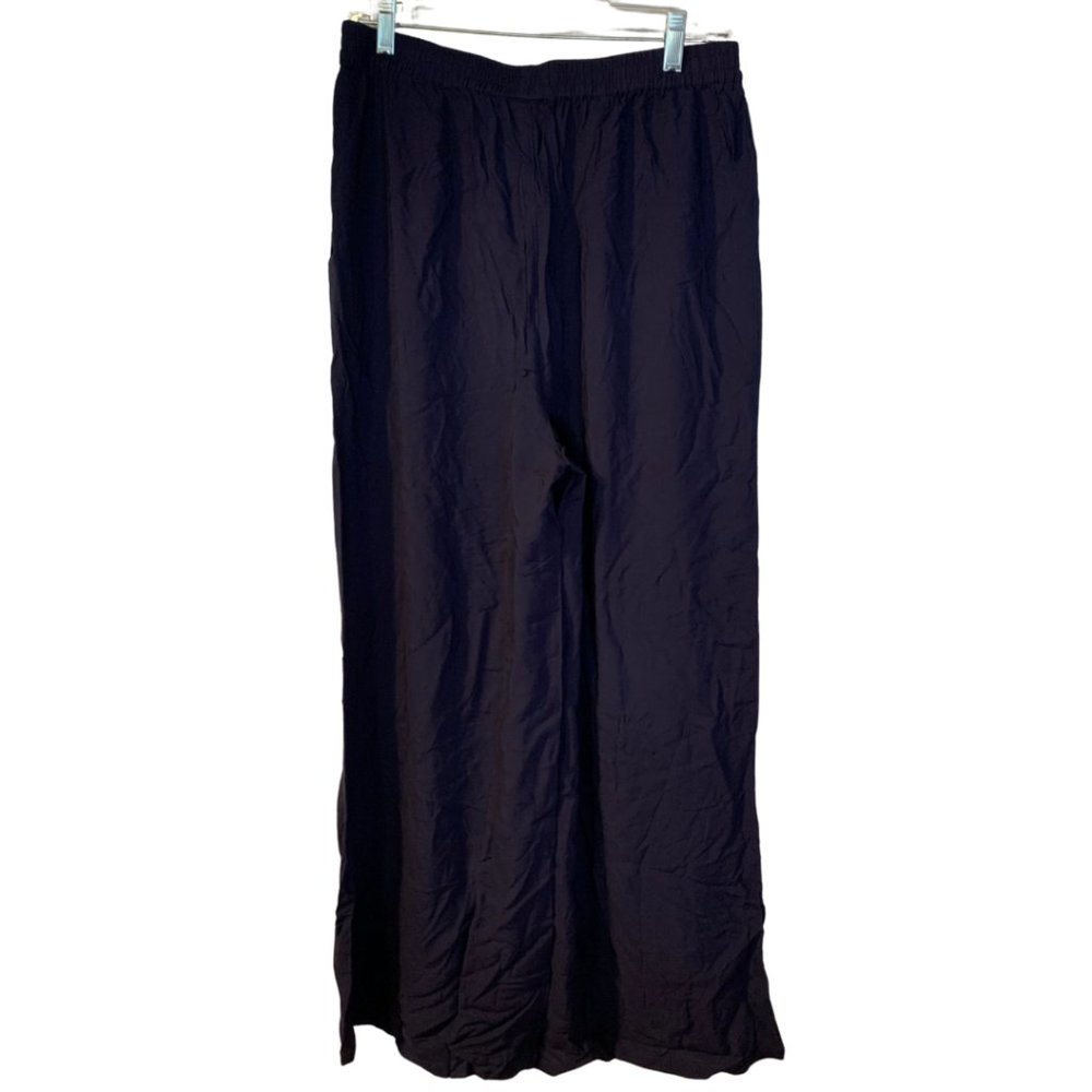 ModCloth Office Wide Leg Ankle Pants Size L NEW Navy Blue Lightweight Flowy